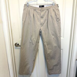 Polo Ralph Lauren Pants Mens 38x32 Khaki Chino Andrew Pleated Front Relaxed Logo